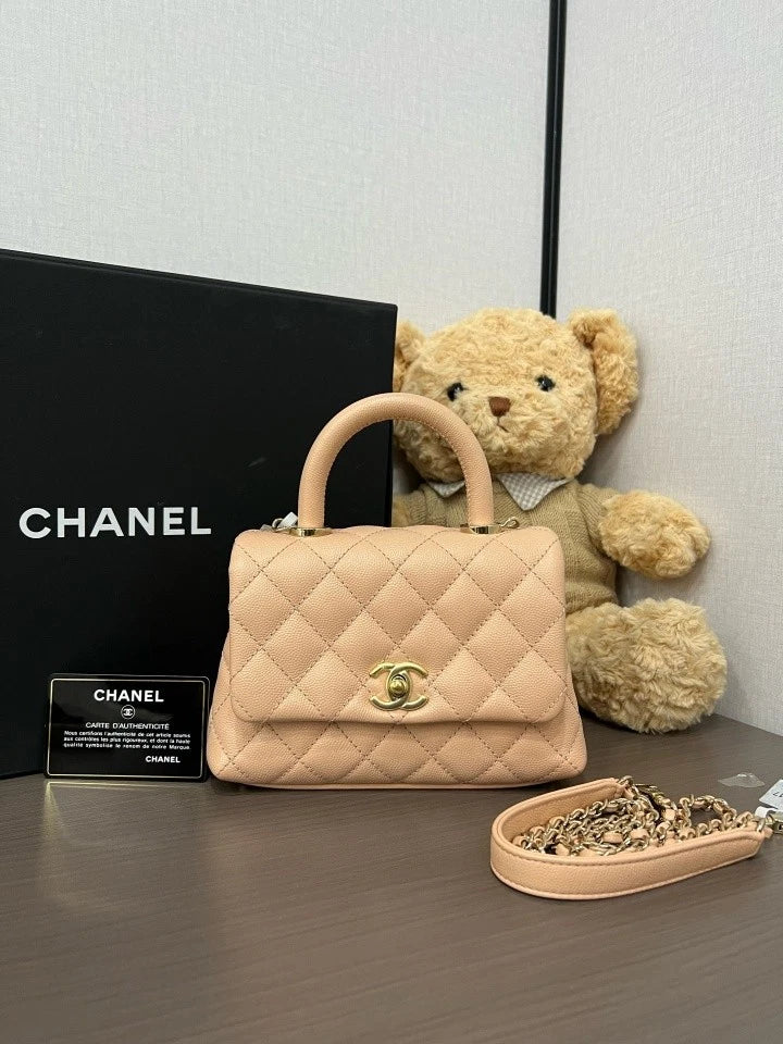CHANEL Mini Coco Handle Pink Calfskin Shoulder Top Handle Bag For Women