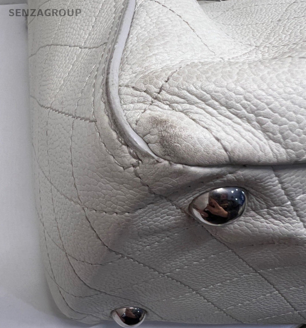 Chanel Diamond Pattern GM Chain Tote Bag Shoulder Bag White Silver Women Classic