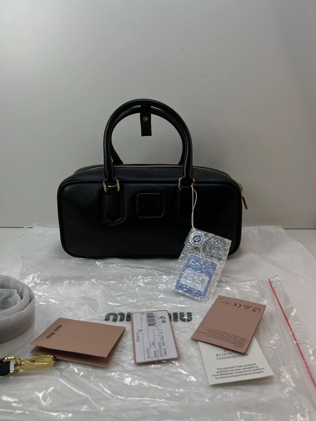 Miu Miu Beau Large Bowling Bag Black Leather Top Handle Crossbody