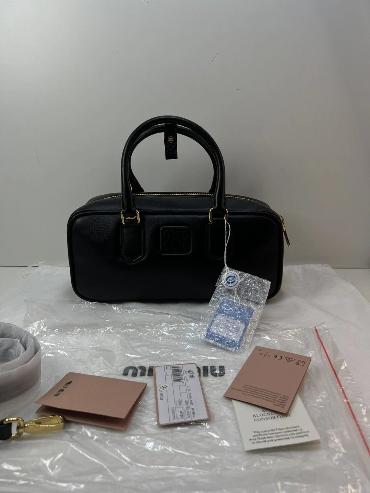 Miu Miu Beau Large Bowling Bag Black Leather Top Handle Crossbody