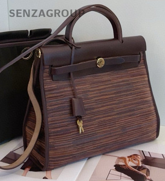 Hermes Herbag31 Vintage Lambskin Top Handle Bag Crossbody Brown Gold Women