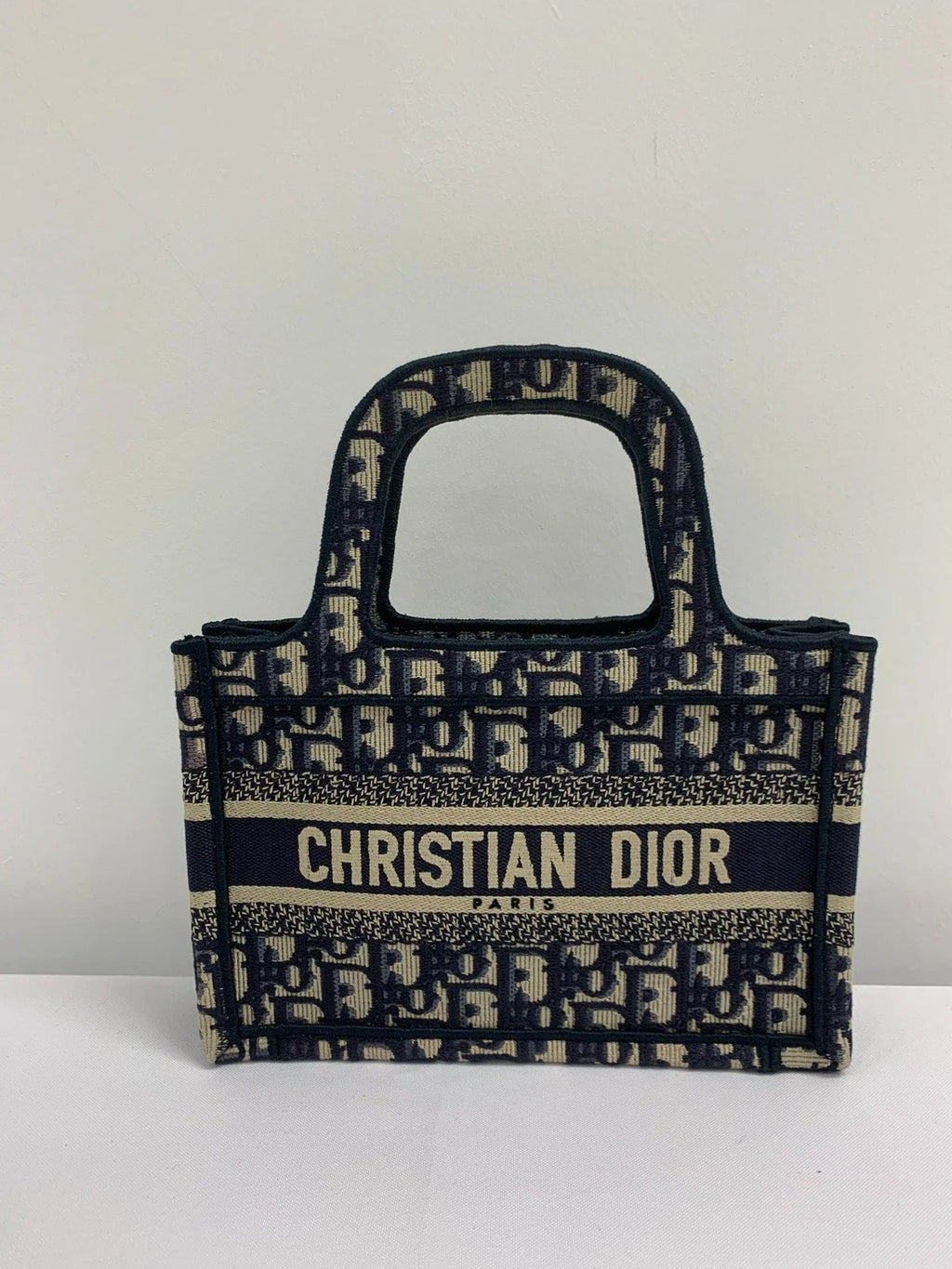 Dior Book Tote Denim Blue Tote Bag Excellent