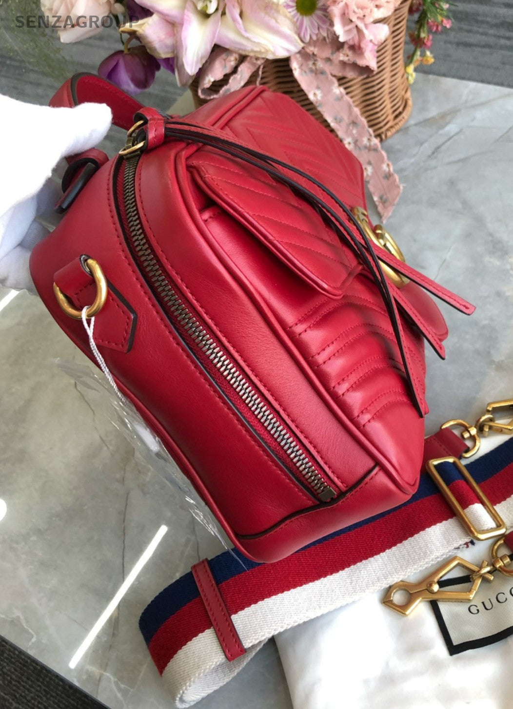 GUCCI GG Marmont Camera bag Top Handle 2way Shoulder Handbag Women Red Gold
