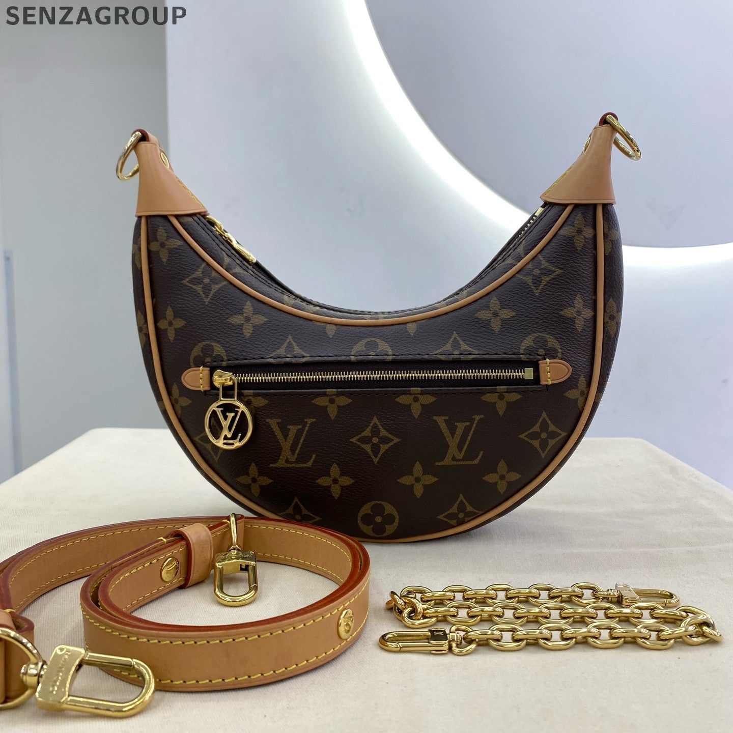 Louis Vuitton Loop Monogram Chain Shoulder Crossbody Bag Brown Women