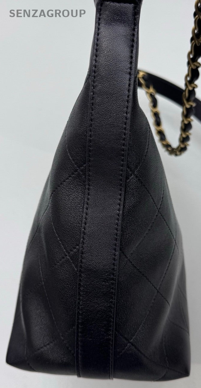 Chanel 25P Hobo Bucket Chain Shoulder Bag Black Gold Women Classic