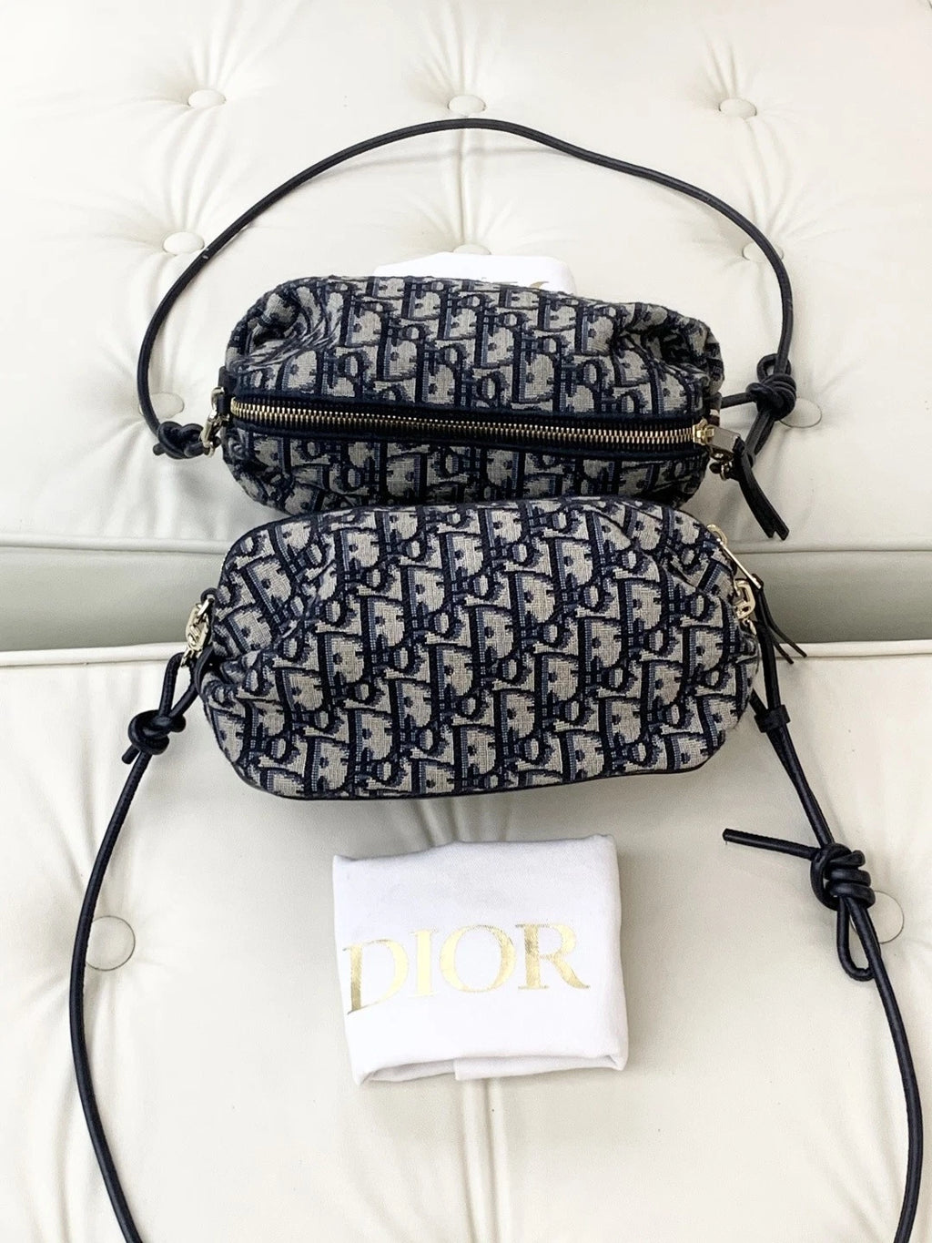 Christian Dior Bow Oblique Shoulder Bag Black Gold Hardware Women S