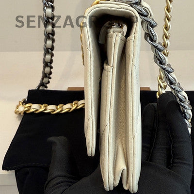 Chanel 19 WOC Lambskin Shoulder Bag White Gold Classic Women