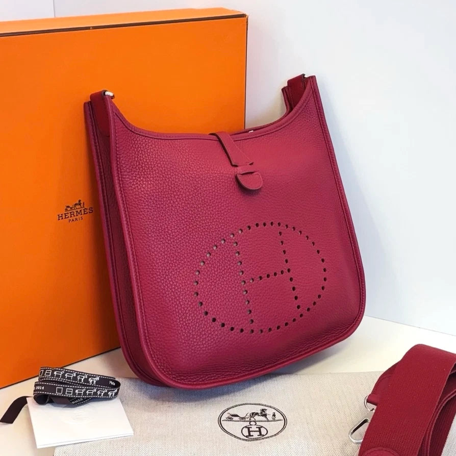 Hermes Evelyne29 Shoulder Bag Crossbody Used Women Red Silver Classic
