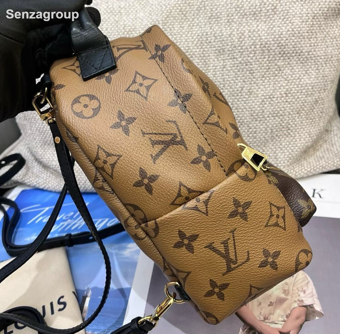 Louis Vuitton Palm Springs Mini Monogram Backpack Brown Gold Used Women Classic
