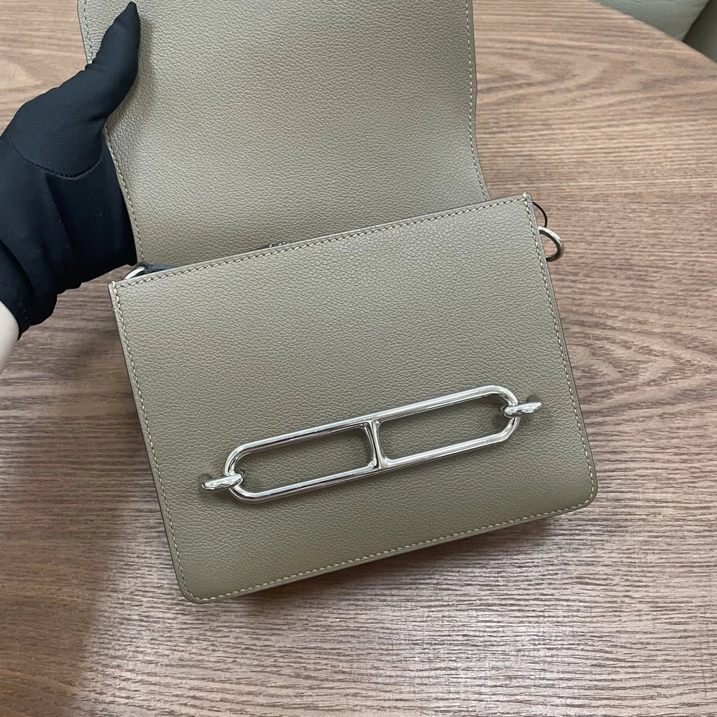 Hermes Roulis19 Evercolor Shoulder Bag Crossbody Gray Silver Women Classic