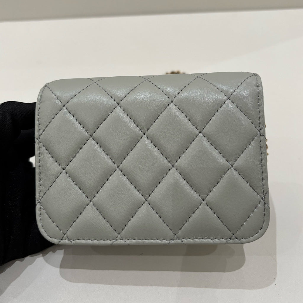 Chanel WOC Mini Grey Gold Quilted Chain Shoulder Crossbody Bag