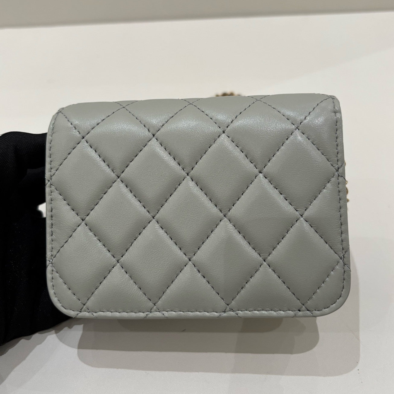 Chanel WOC Mini Grey Gold Quilted Chain Shoulder Crossbody Bag