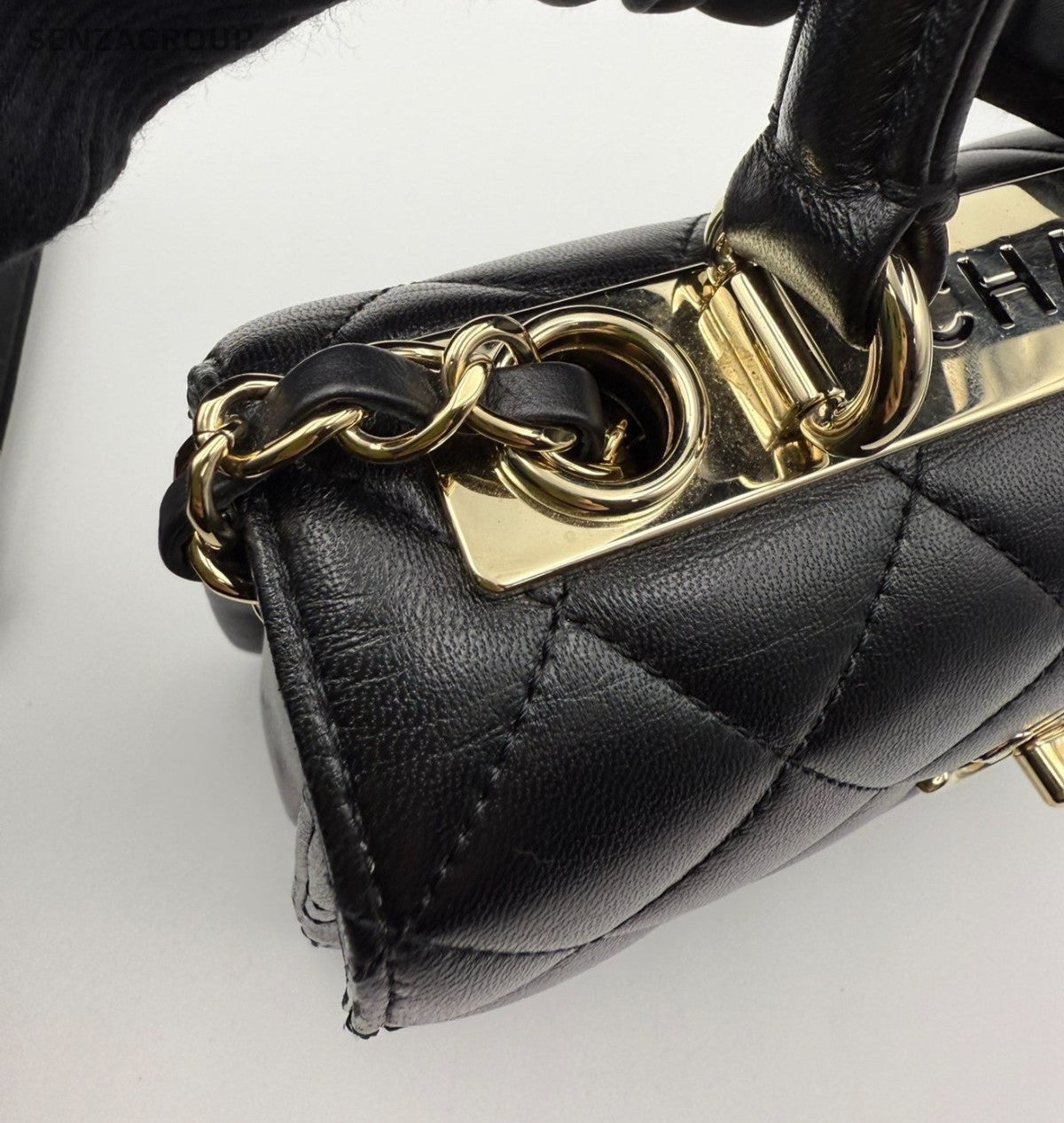 Chanel Trendy CC Lambskin Mini Top Handle Shoulder Crossbody Black Gold Women