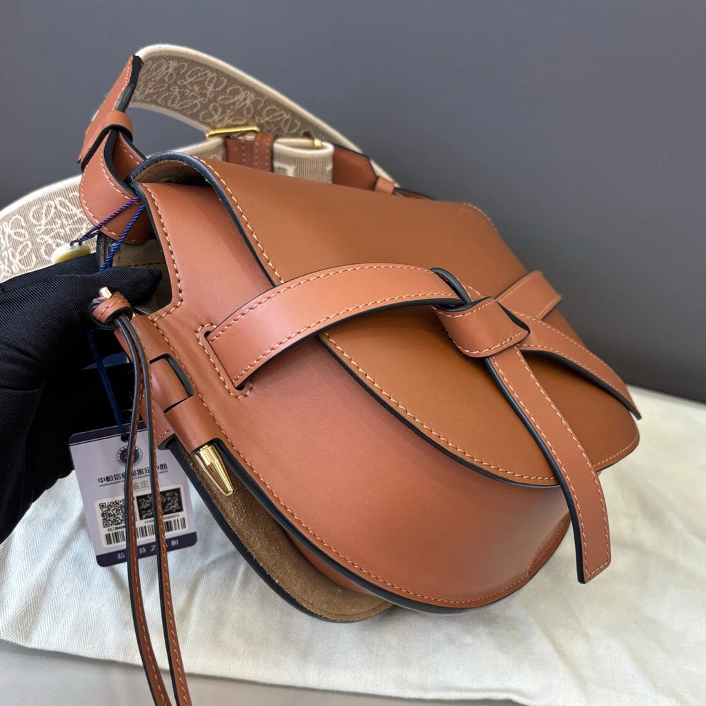 Excellent Loewe Gate PM Brown 2Way Shoulder Bag Crossbody Gold Hardware