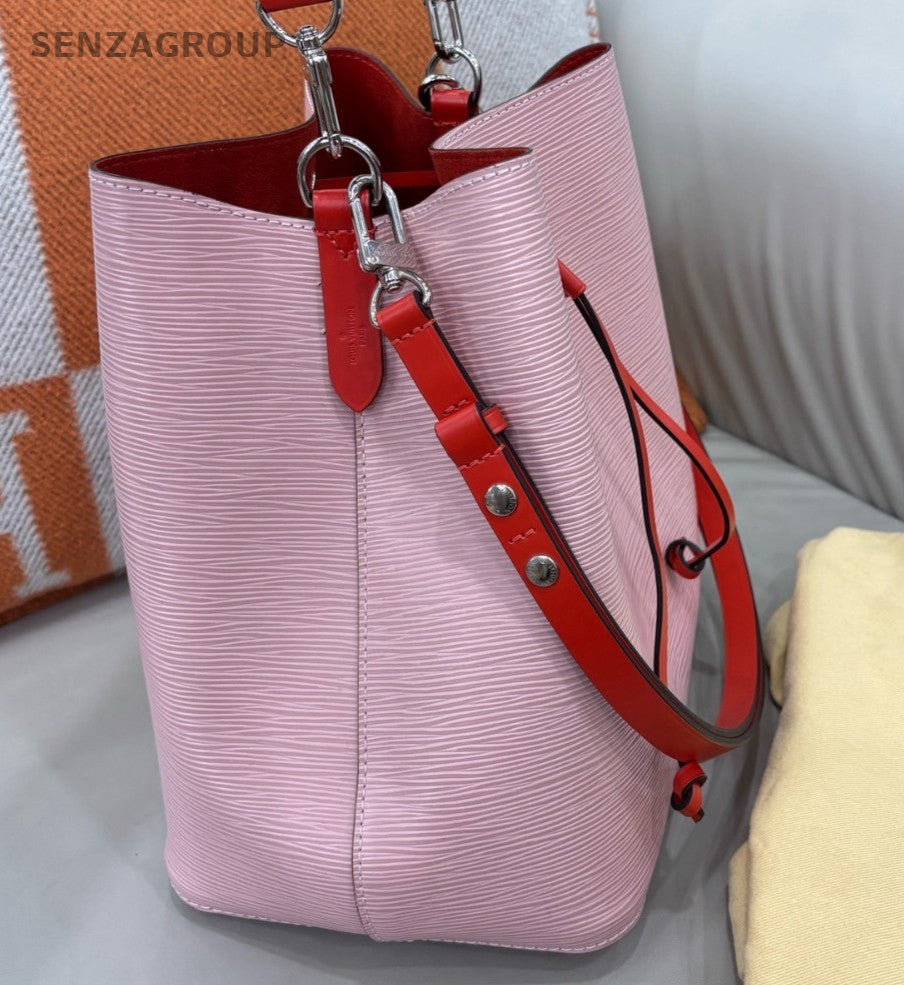 Louis Vuitton Bucket Epi Top Handle Shoulder Bag Pink Red Silver Women Classic