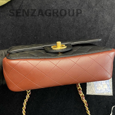 Chanel Red & Black Quilted Classic Flap Bag with Gold Chain