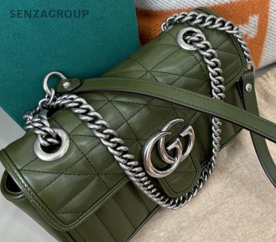 Gucci Marmont22 Chain Shoulder Bag Green Silver Used Women Classic Fashion