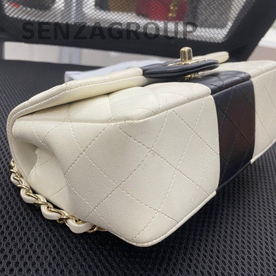 Chanel Classic Flap Mini White & Black Gold Hardware Lambskin Chain Bag
