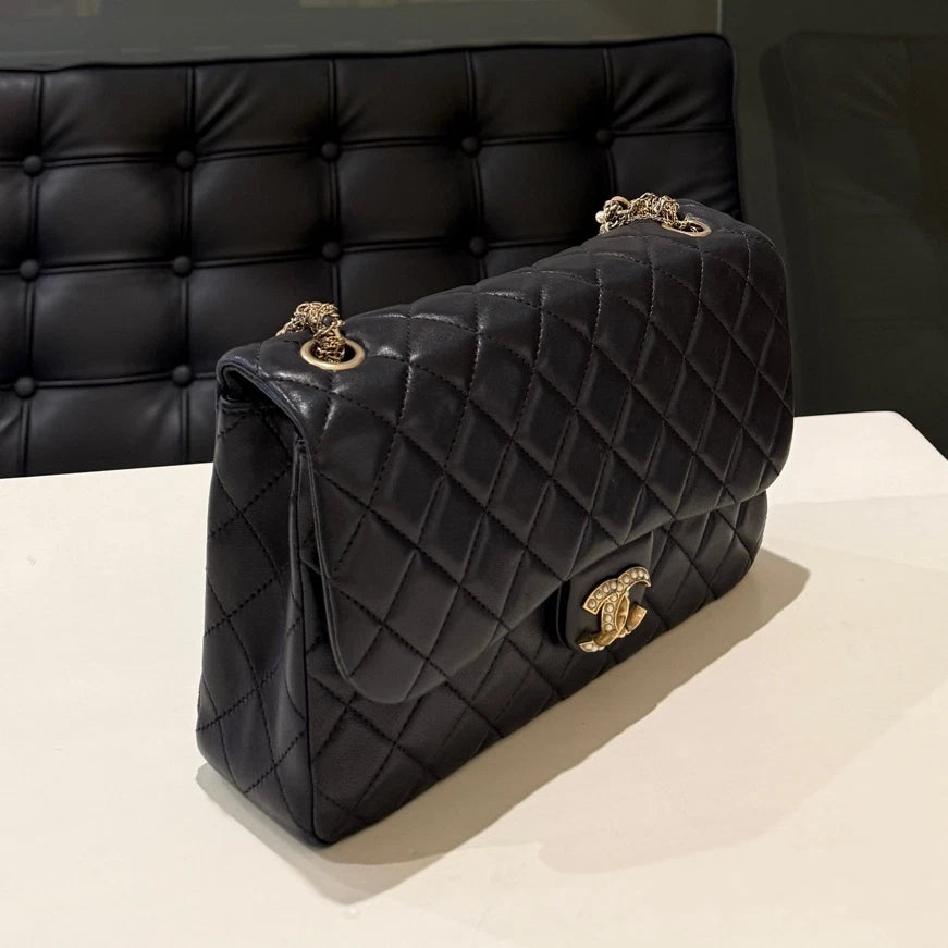 Chanel Classic Flap Black Quilted Gold Chain Shoulder Bag