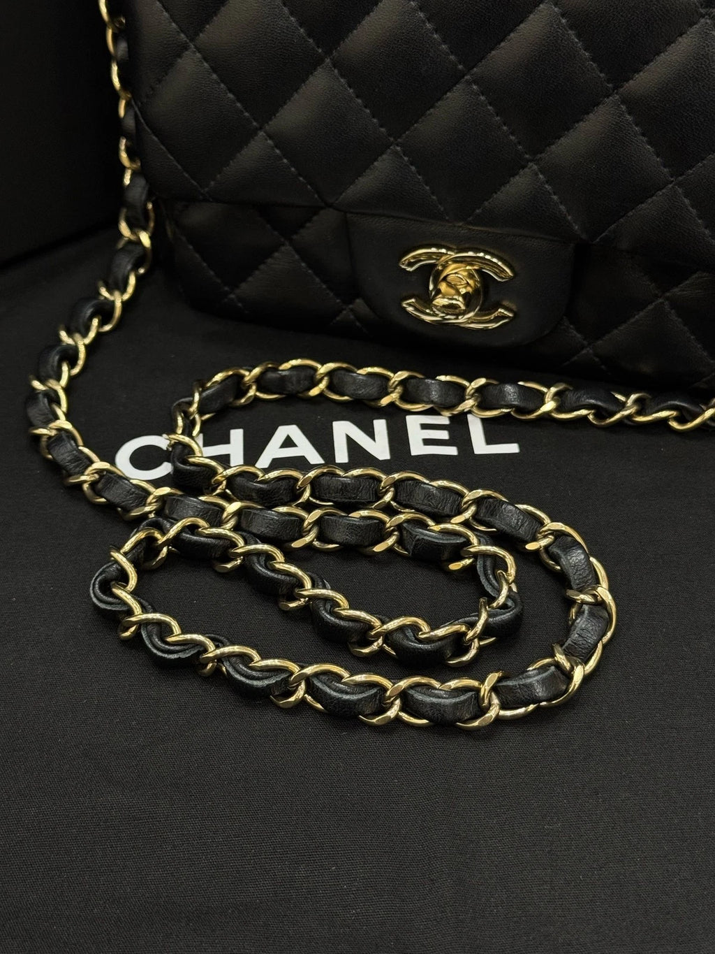 CHANEL Black Gold Lambskin Square Mini Chain Bag For Women