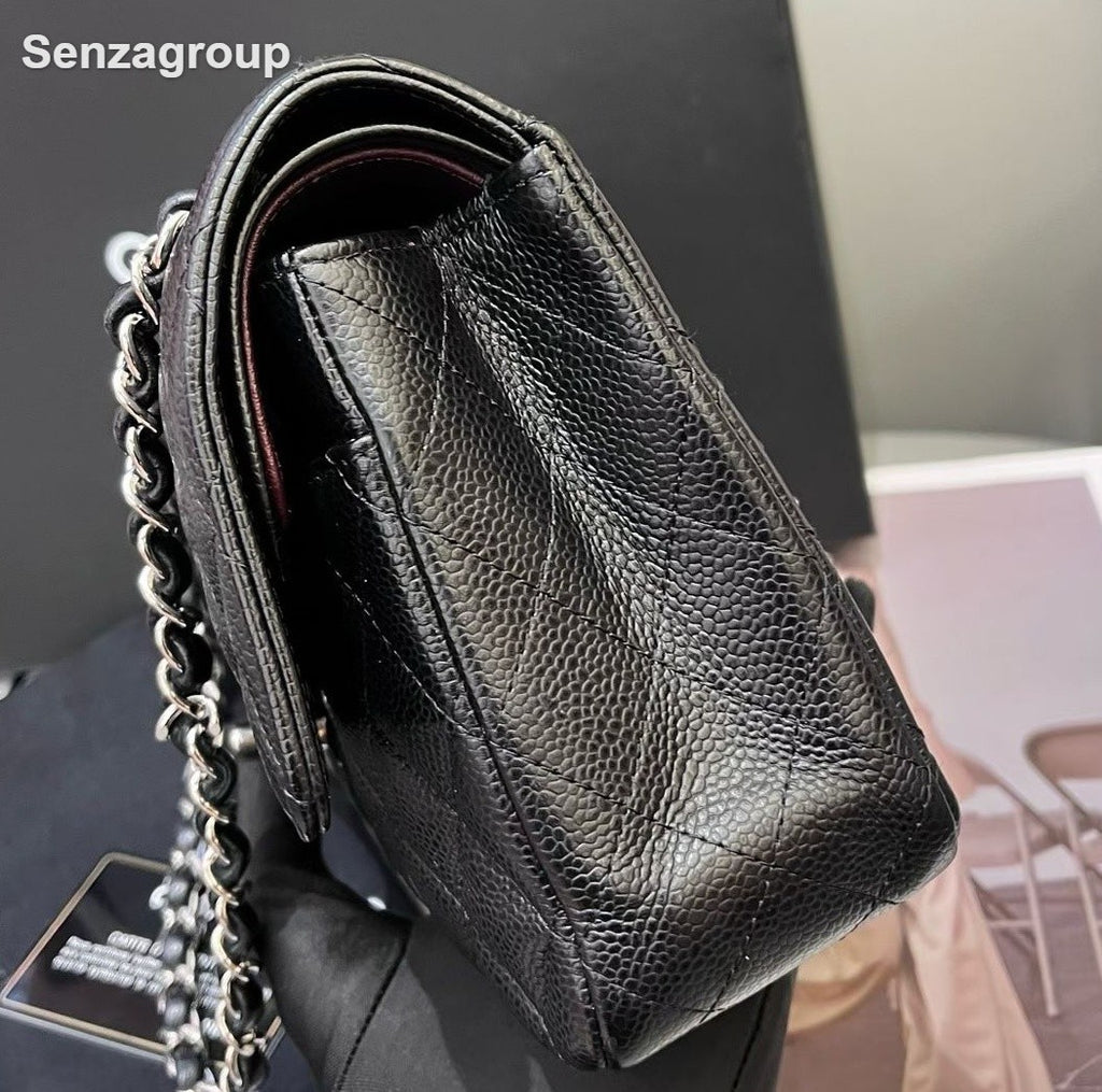 Chanel Classic Flap Chain MM Shoulder Bag Crossbody Black Silver Women Fashion