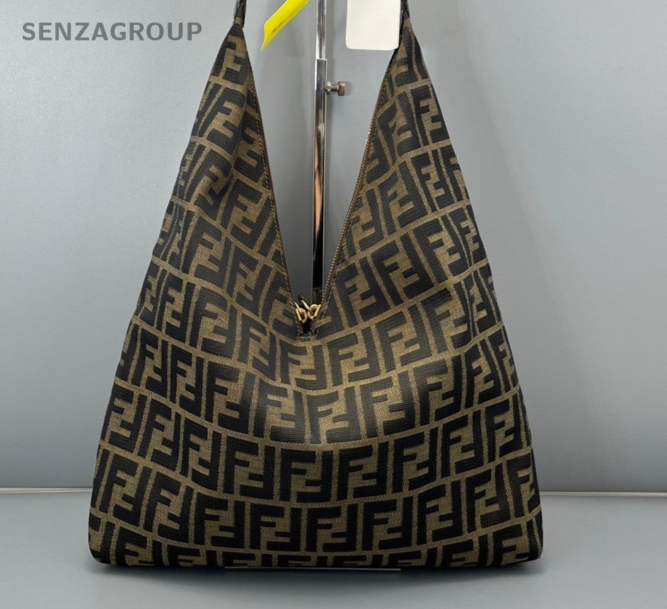 Fendi Zucca FF Monogram Shoulder Bag Brown Gold Used Women Classic