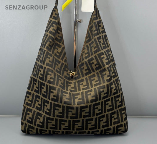 Fendi Zucca FF Monogram Shoulder Bag Brown Gold Used Women Classic