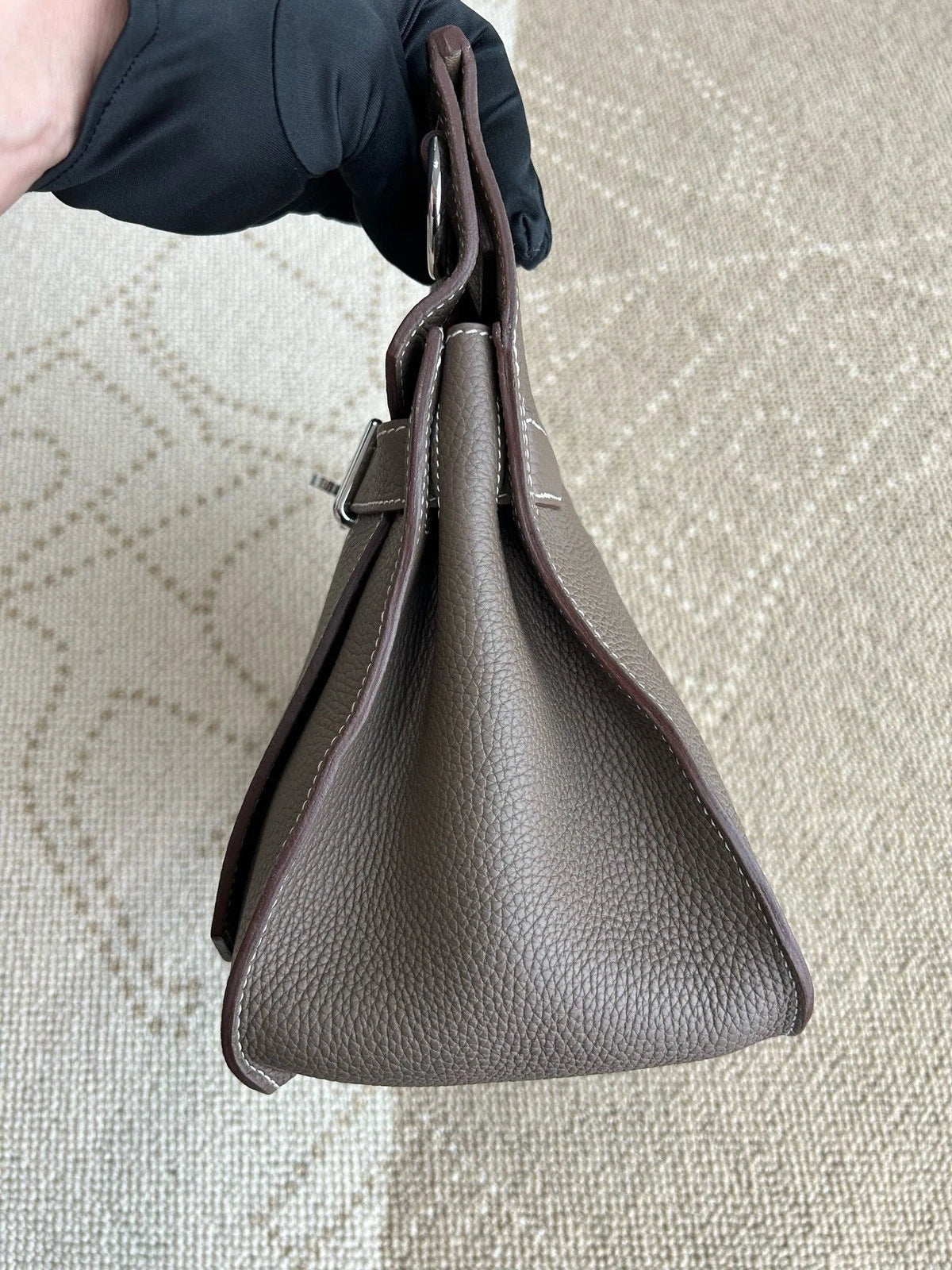 Hermes Jypsiere34 TC Leather Shoulder Bag Gray Silver Unisex Adults