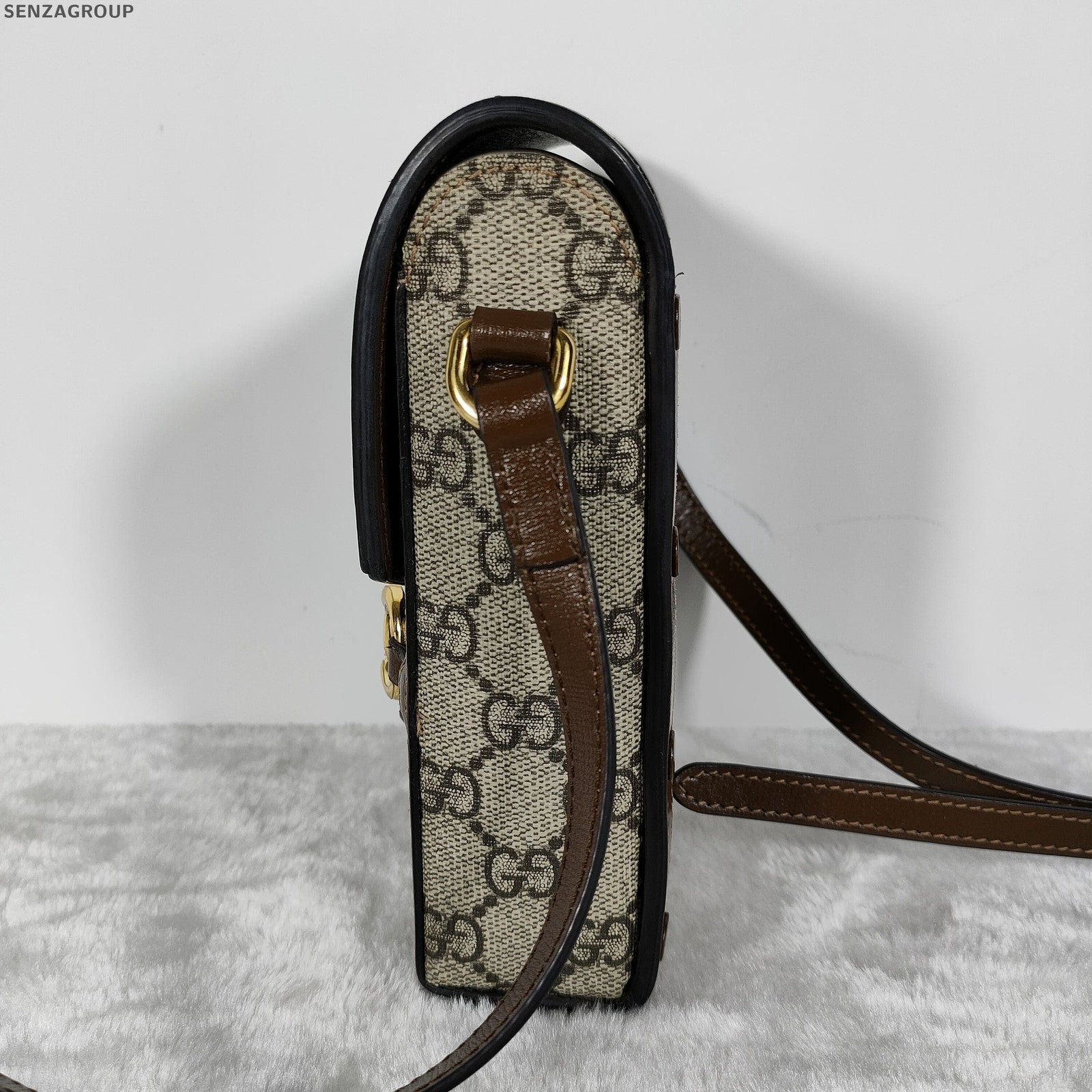 Gucci Horsebit 1955 GG Supreme Brown Shoulder Bag Gold Hardware Women