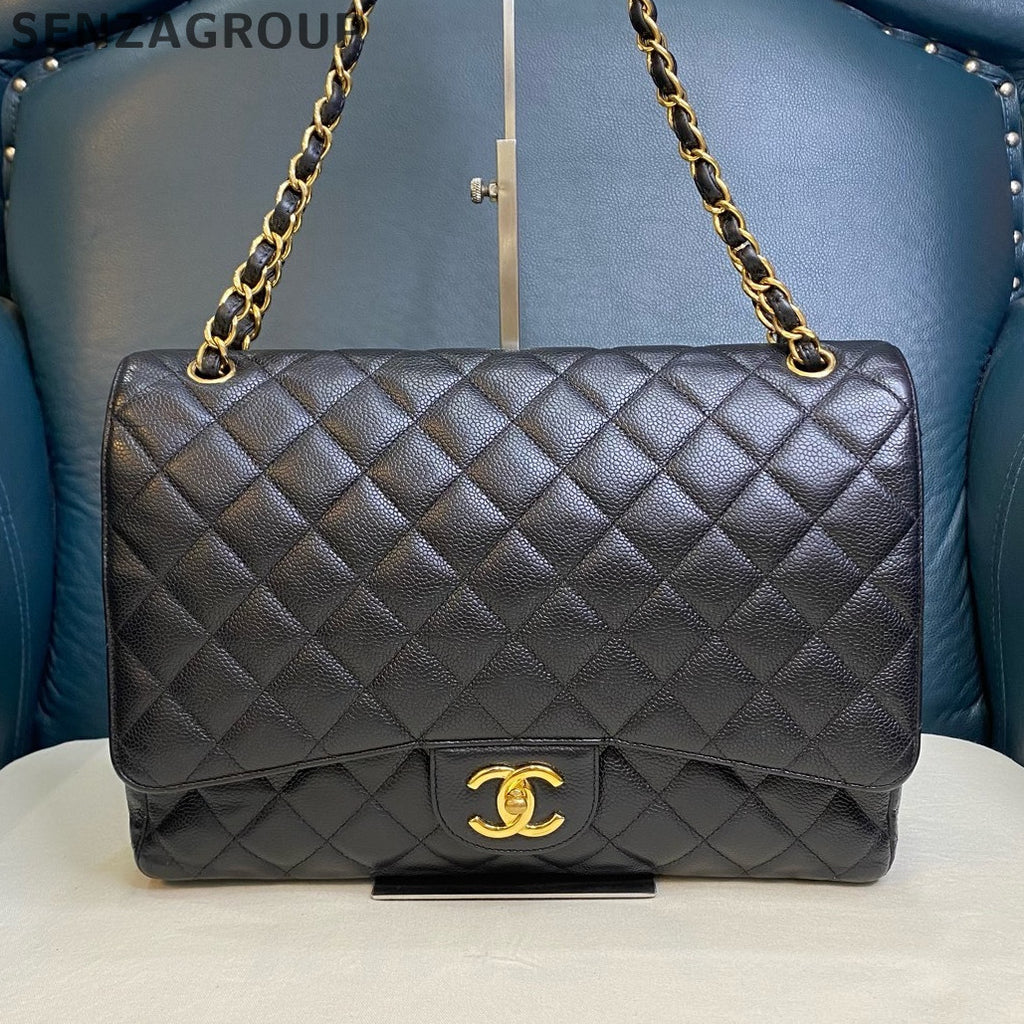 Chanel Classic Flap Maxi Black Gold Chain Quilted Shoulder Bag