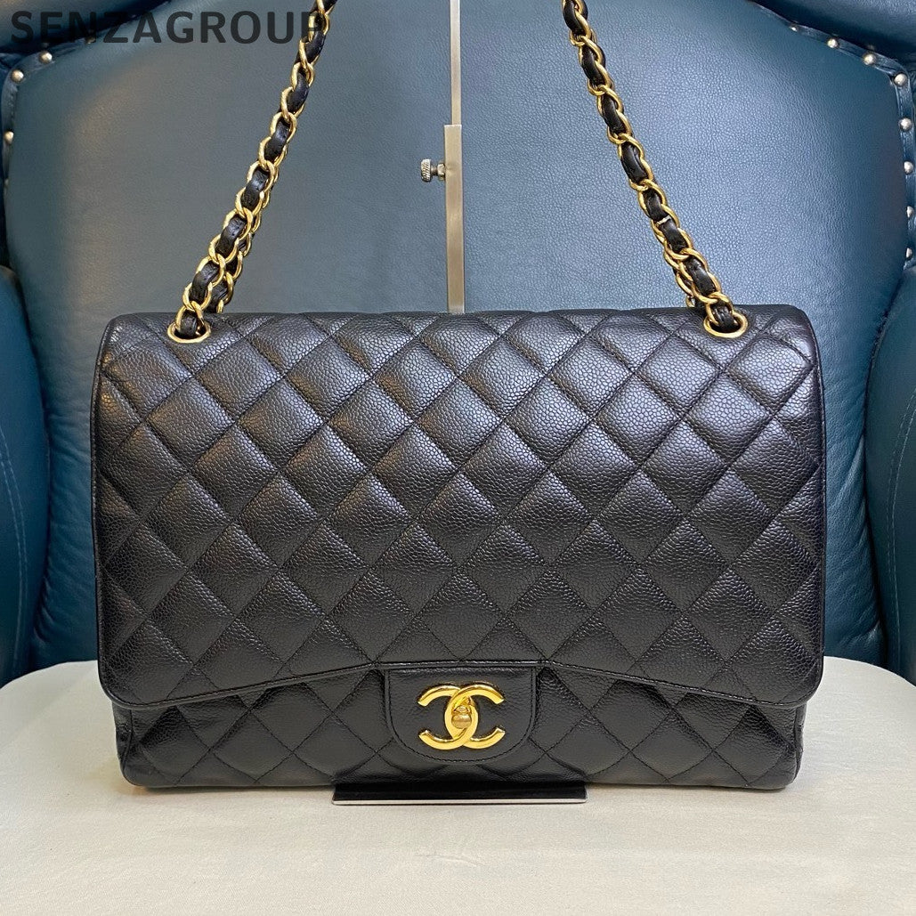 Chanel Classic Flap Maxi Black Gold Chain Quilted Shoulder Bag