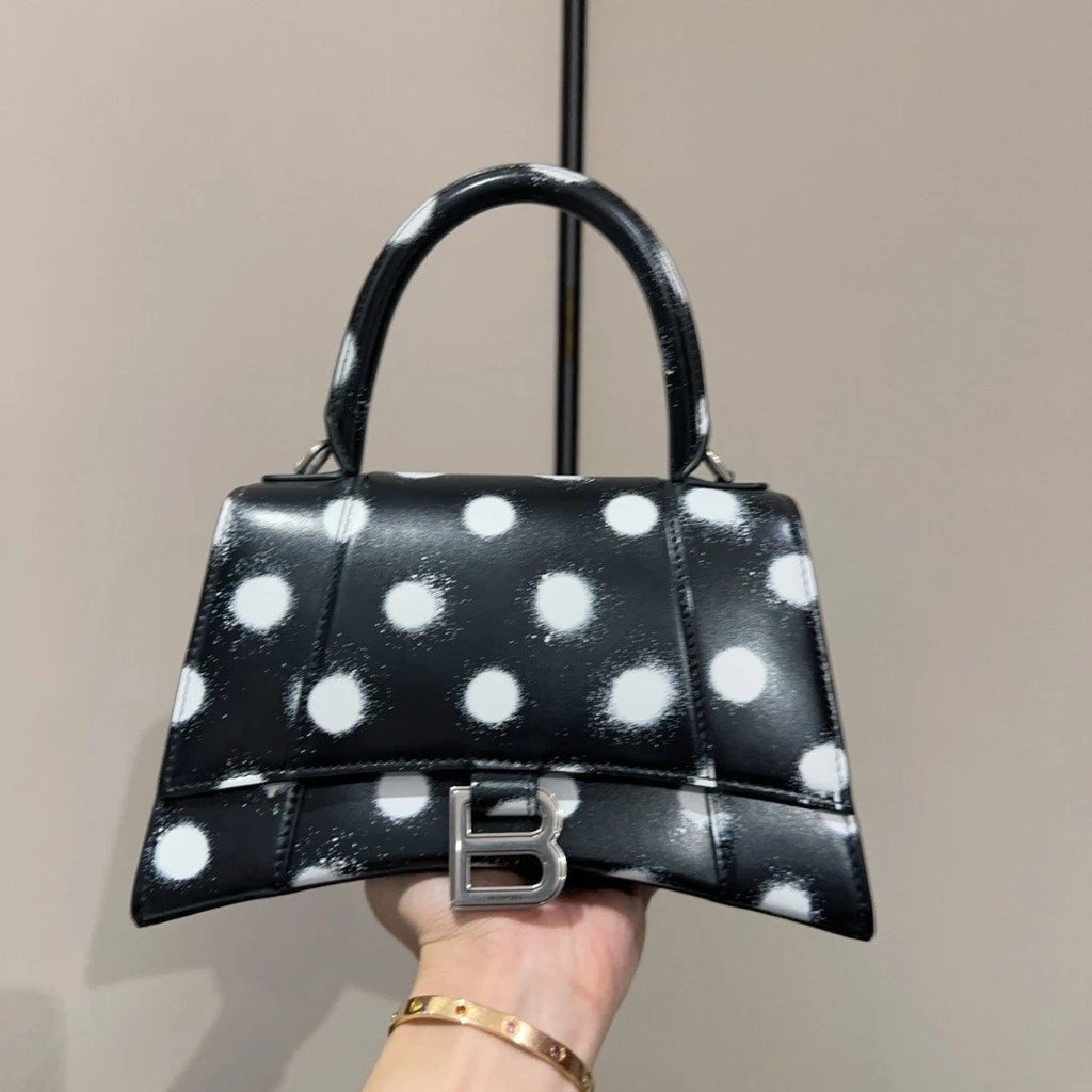 Balenciaga Hourglass Small Polka Dot Calfskin Handbag Women