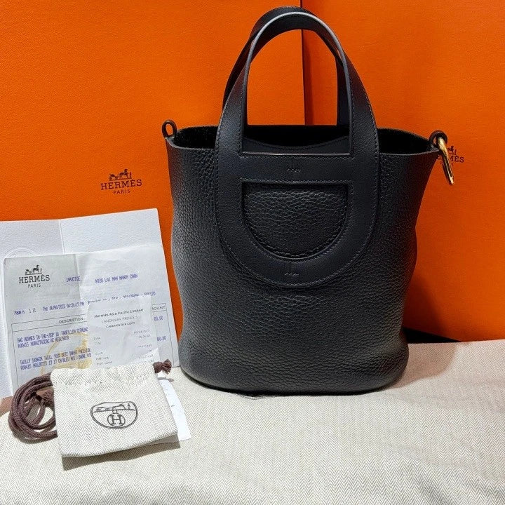 Hermes Roulis 18 Bucket Top Handle Bag Black Gold Hardware Women Classic D
