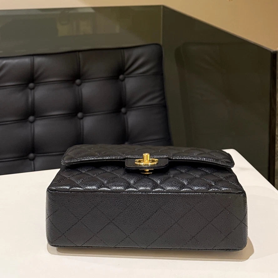 Chanel Classic Flap Black Gold Small Quilted Chain Shoulder Bag