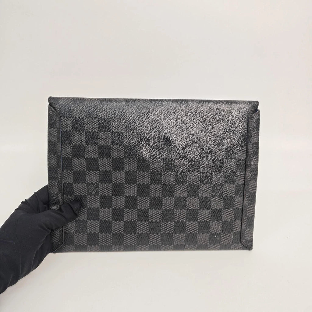Louis Vuitton Black Grey Canvas Alpha Triple Clutch Bag For Women