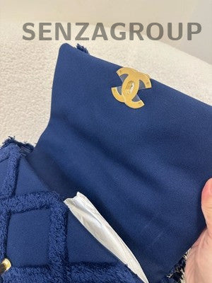 Chanel 19 Bag Maxi Fringe Chain Shoulder Bag Blue Gold Women's