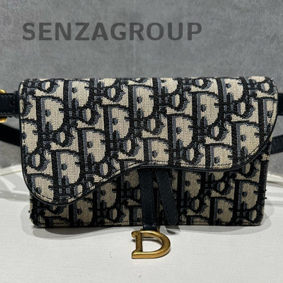Dior Saddle Oblique Monogram Waist Bag Black Gold Classic Fashion Women