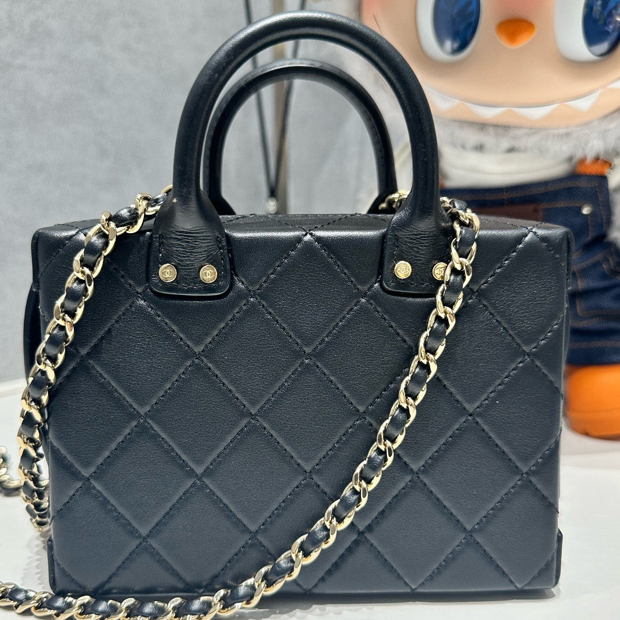 Chanel Black Calfskin Camera Box Bag Chain Strap Shoulder Bag