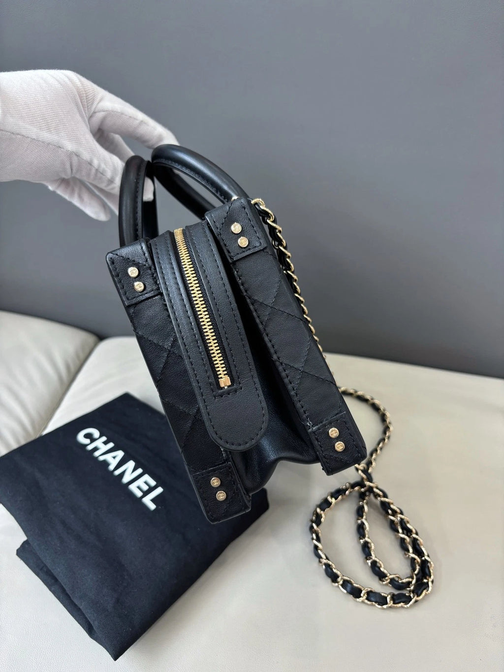 Chanel Cosmetic Case Box Bag Crossbody Handbag Daily Use Black Gold