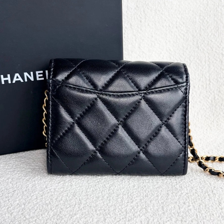 Chanel WOC Mini Chain Lambskin Crossbody Black Gold Women Classic