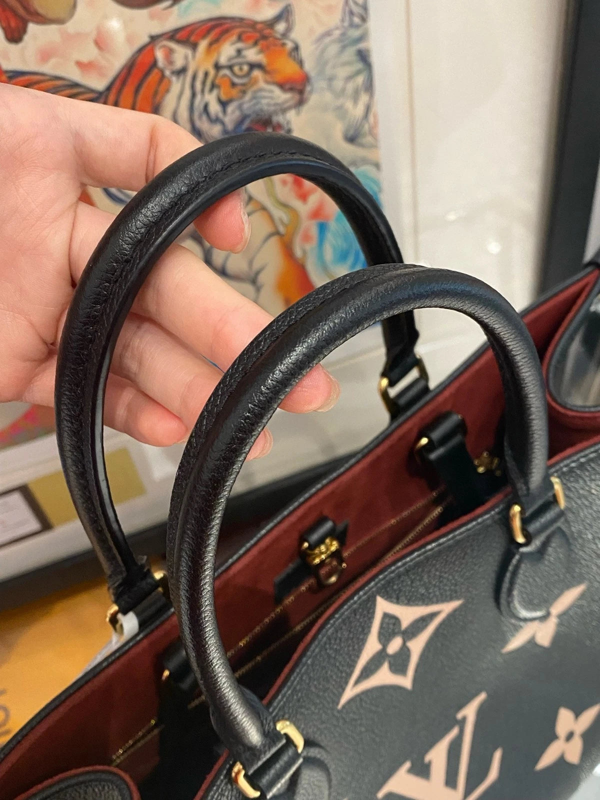 Louis Vuitton Onthego Medium Grained Leather Tote Bag For Women