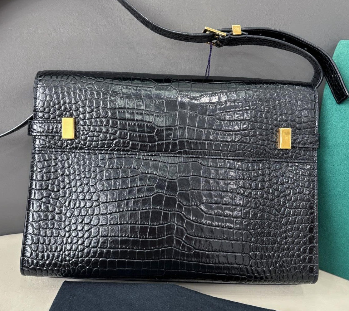 Saint Laurent Manhattan MM Shoulder Bag Black Gold Women Classic