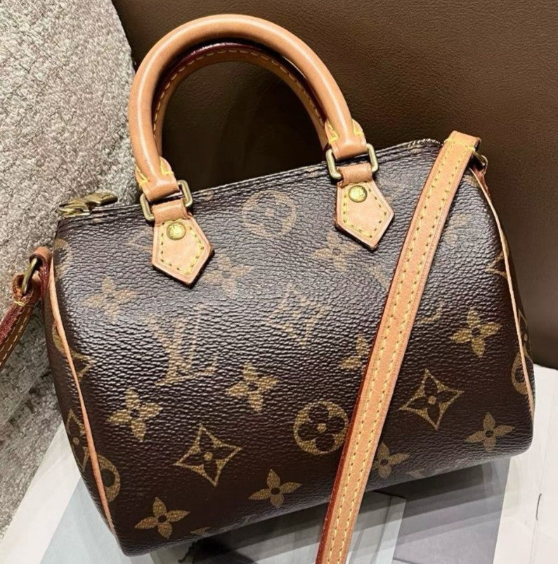 Louis Vuitton Speedy Nano Monogram Crossbody Brown Gold Used Women Classic