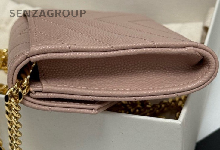 Saint Laurent Calfskin Chain Shoulder Bag Crossbody Pink Gold Used Women Classic