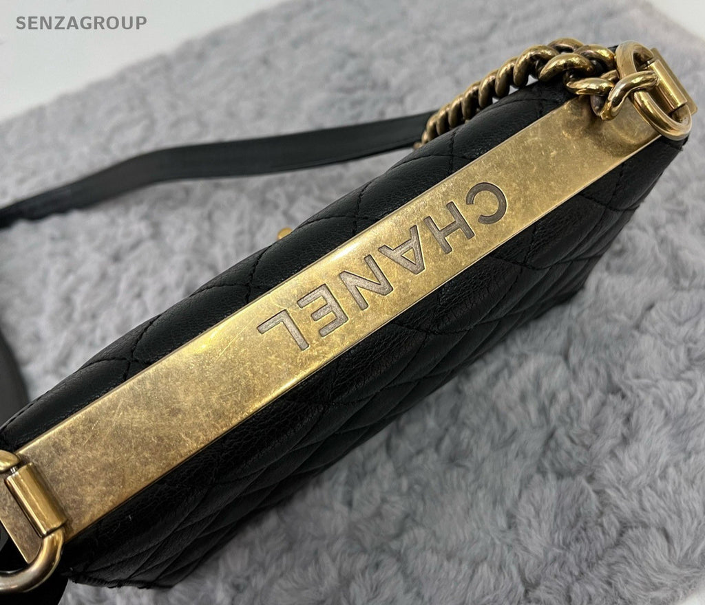 Chanel Diamond Chain Black Gold Shoulder Bag Crossbody Women Classic Designer