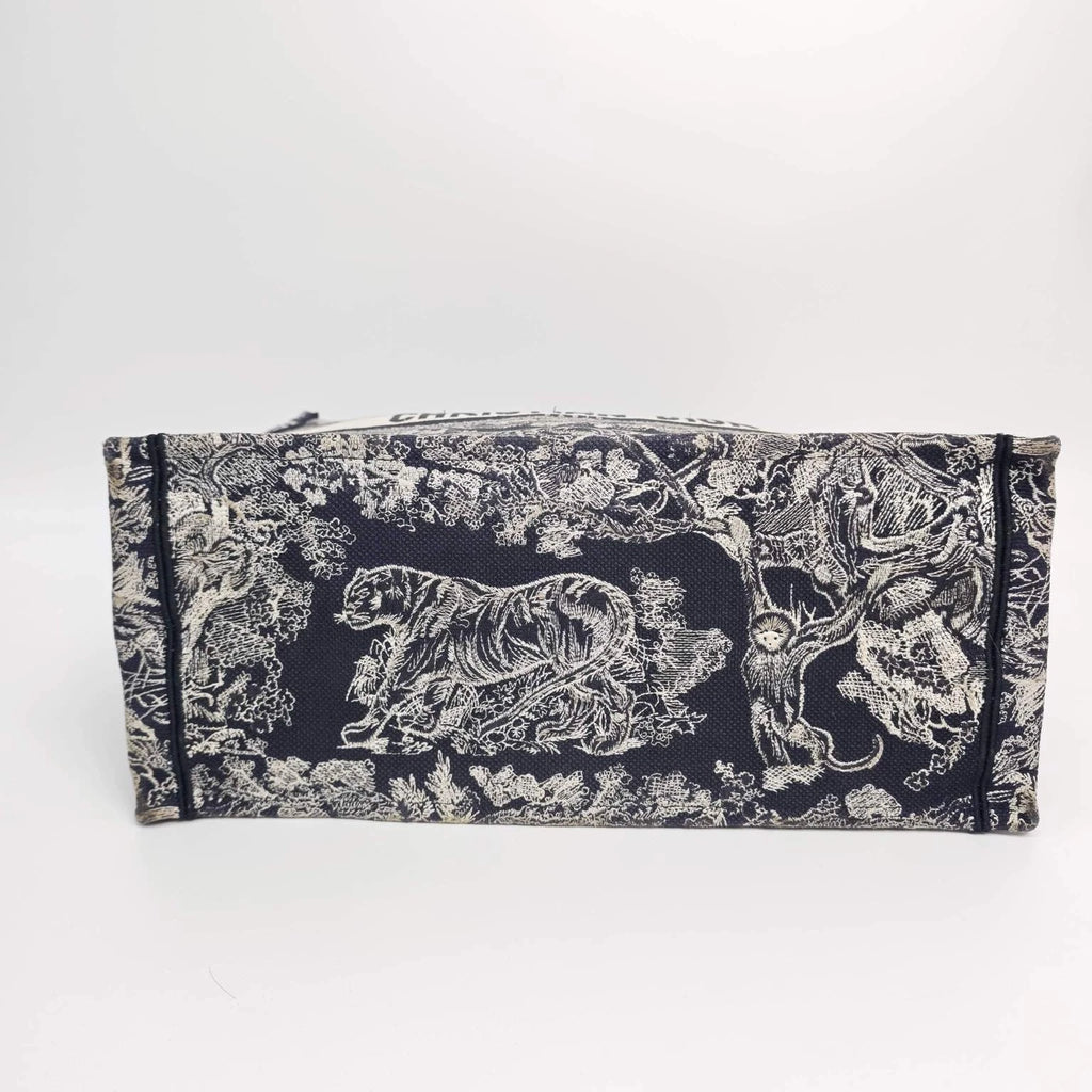 Authentic Dior Embroidered Canvas Large Zoo Book Tote Handbag For Women