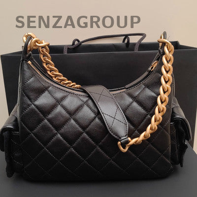 Chanel Quilted Black Gold Hobo Chain Shoulder Bag Small