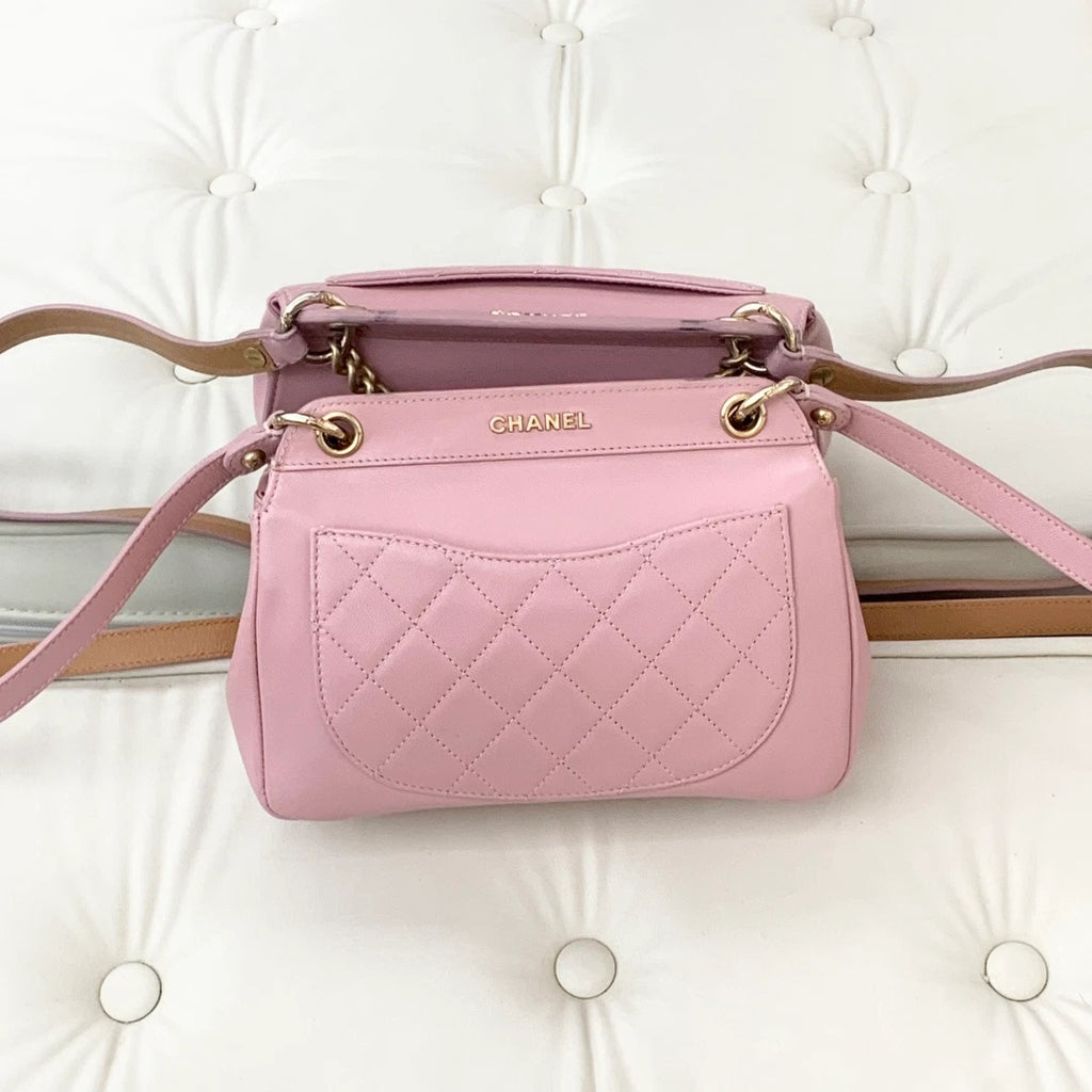 Chanel Calfskin 2Ways Shoulder Crossbody Bag Pink Gold Hardware Women S