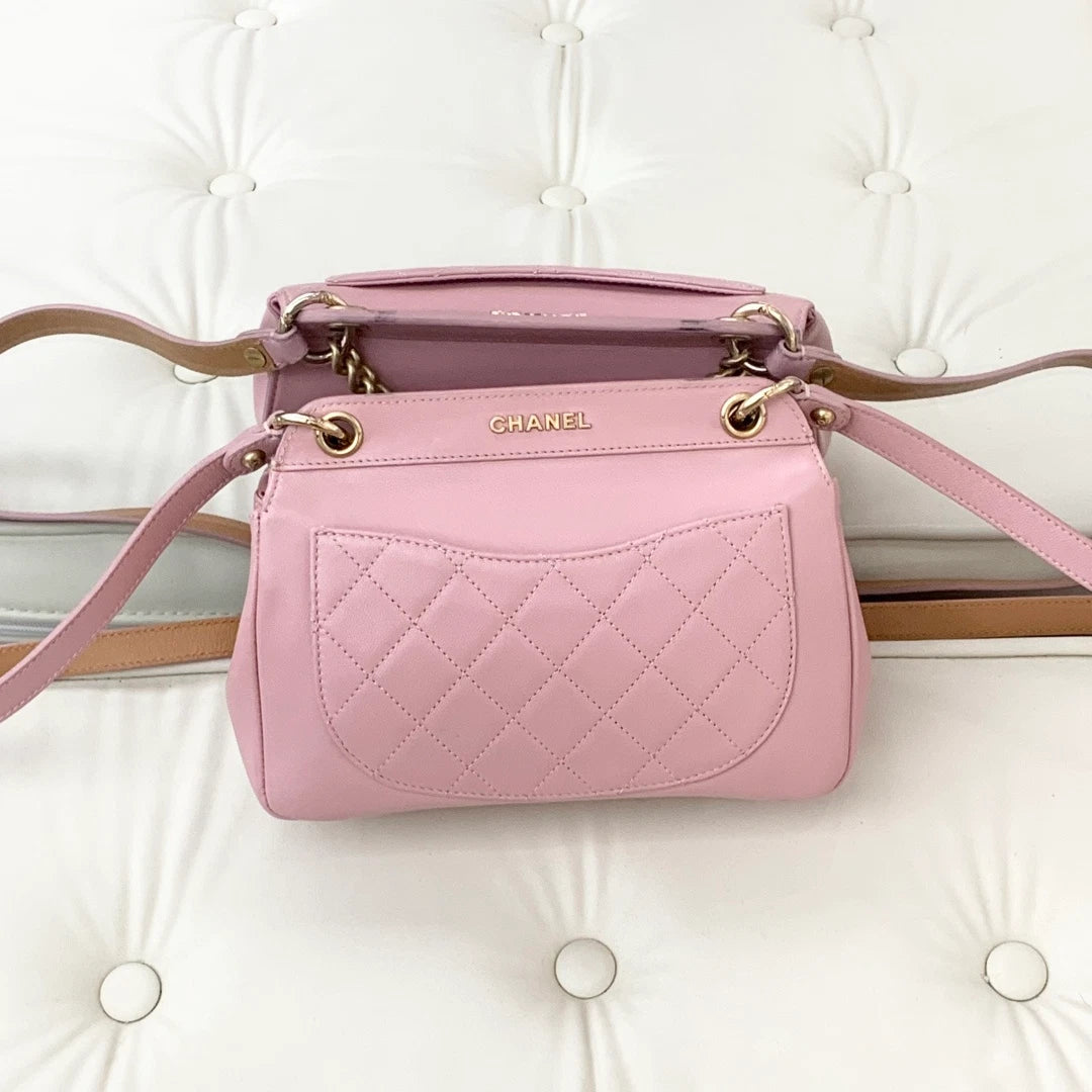 Chanel Calfskin 2Ways Shoulder Crossbody Bag Pink Gold Hardware Women S