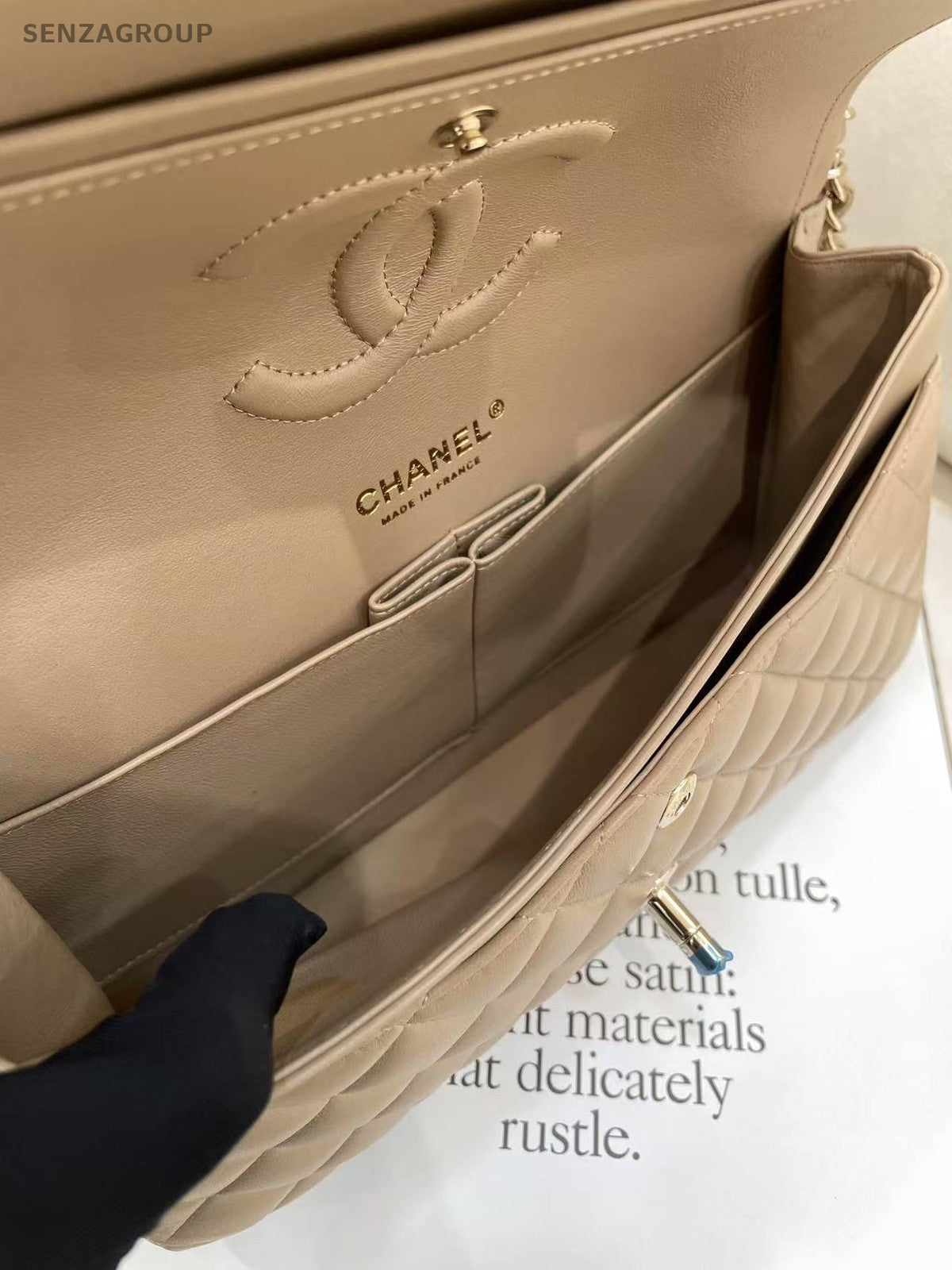 Chanel Medium Classic Flap Beige Lambskin Chain Shoulder Crossbody Bag